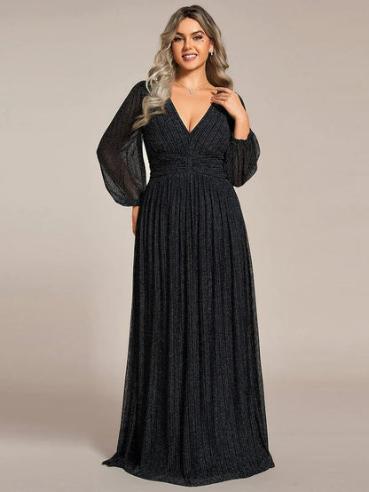 Wholesa Sparkle Long Sleeve Formal Evening Dress with A-line Silhouette