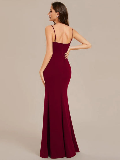 Wholesa Simple Spaghetti Straps High Slit Bodycon Evening Dress