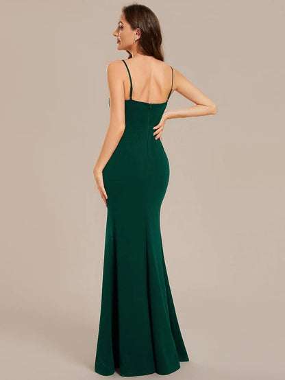 Wholesa Simple Spaghetti Straps High Slit Bodycon Evening Dress