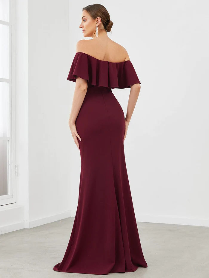 Wholesa Ruffle Fold-Over Bodycon Strapless Evening Dress