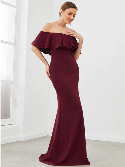 Wholesa Ruffle Fold-Over Bodycon Strapless Evening Dress