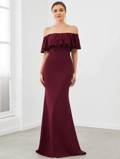 Wholesa Ruffle Fold-Over Bodycon Strapless Evening Dress