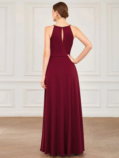 Wholesa High Slit Keyhole Halter Sleeveless Evening Dress