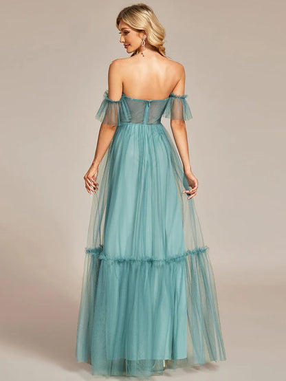 Wholesa Off-Shoulder Sweetheart Double Layer Pleated Evening Dress