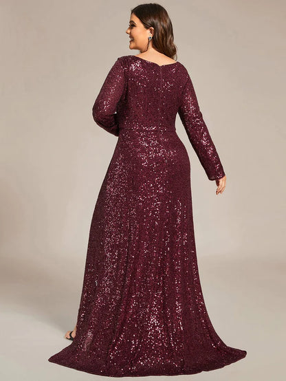 Wholesa Sequin V-neck long Sleeve Evening Dress