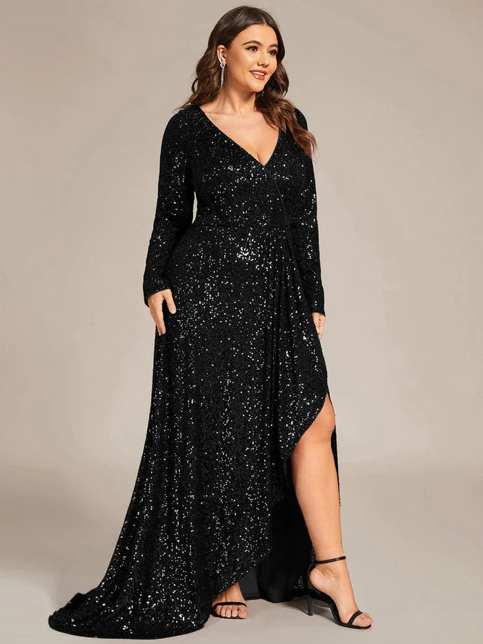 Wholesa Sequin V-neck long Sleeve Evening Dress