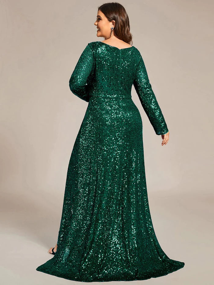 Wholesa Sequin V-neck long Sleeve Evening Dress