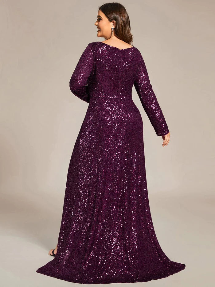 Wholesa Sequin V-neck long Sleeve Evening Dress