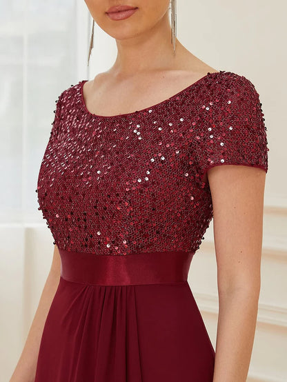 Wholesa Sequin Short Sleeve High Low Evening Dress