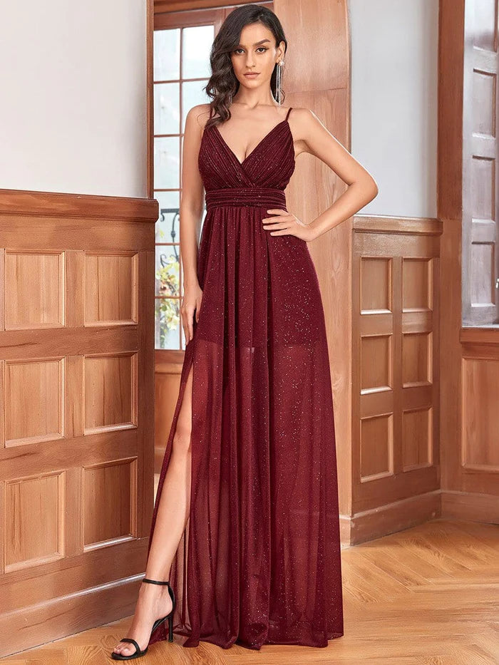 Wholesa Maxi Long V Neck A-Line Sleeveless Evening Dress