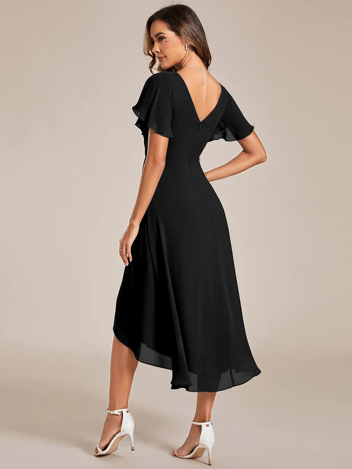 Wholesa Chic V Neck High-Low Wedding Guest Dress