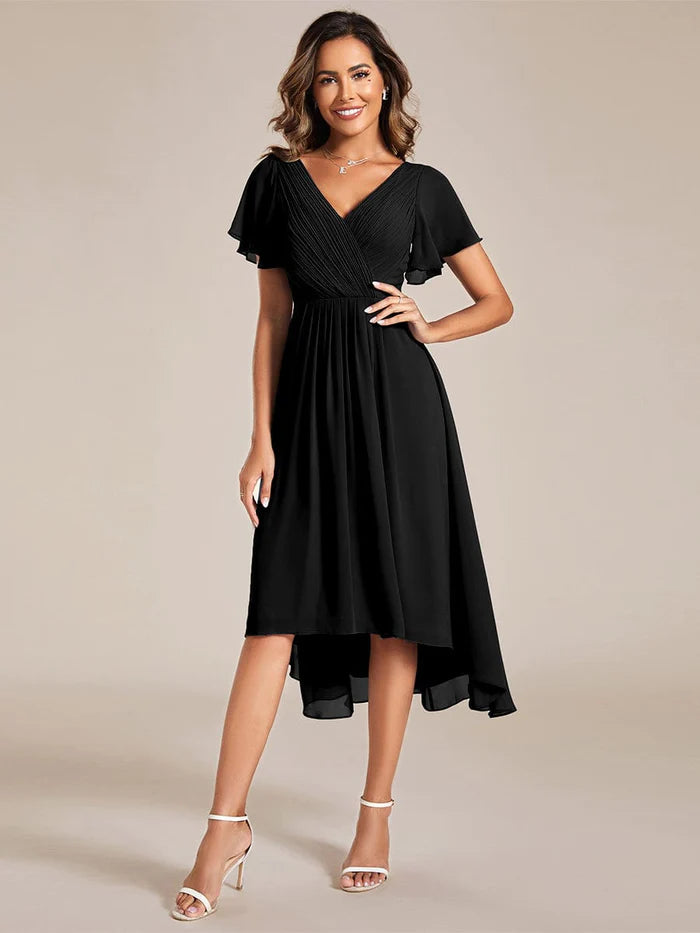 Wholesa Chic V Neck High-Low Wedding Guest Dress