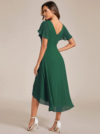 Wholesa Chic V Neck High-Low Wedding Guest Dress