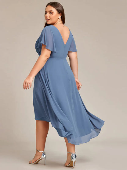 Wholesa Chic V Neck High-Low Wedding Guest Dress