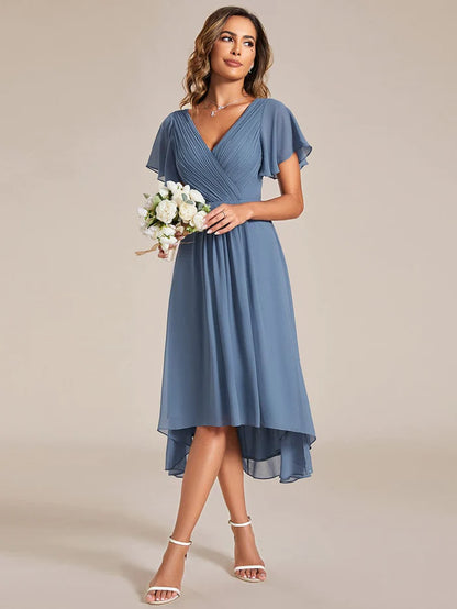 Wholesa Chic V Neck High-Low Wedding Guest Dress