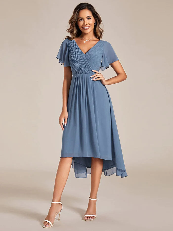 Wholesa Chic V Neck High-Low Wedding Guest Dress