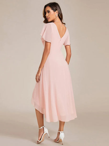 Wholesa Chic V Neck High-Low Wedding Guest Dress