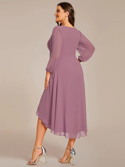 Wholesa Chiffon Long Sleeve V-Neck High-Low Wedding Guest Dress