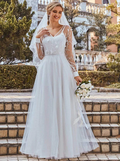 Wholesa Romantic A-Line Tulle Wedding Dress with Lace Decoration