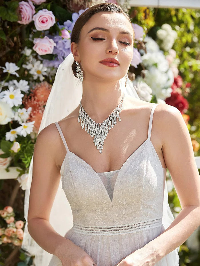 Wholesa Spaghetti Strap Embroidered Deep V A-line Wedding Dress