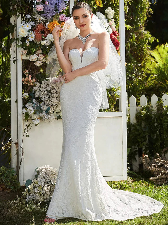 Wholesa Sleeveless Lace Sweetheart Mermaid Wedding Dress