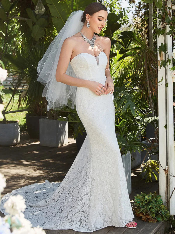 Wholesa Sleeveless Lace Sweetheart Mermaid Wedding Dress