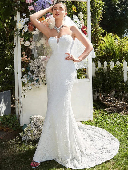 Wholesa Sleeveless Lace Sweetheart Mermaid Wedding Dress