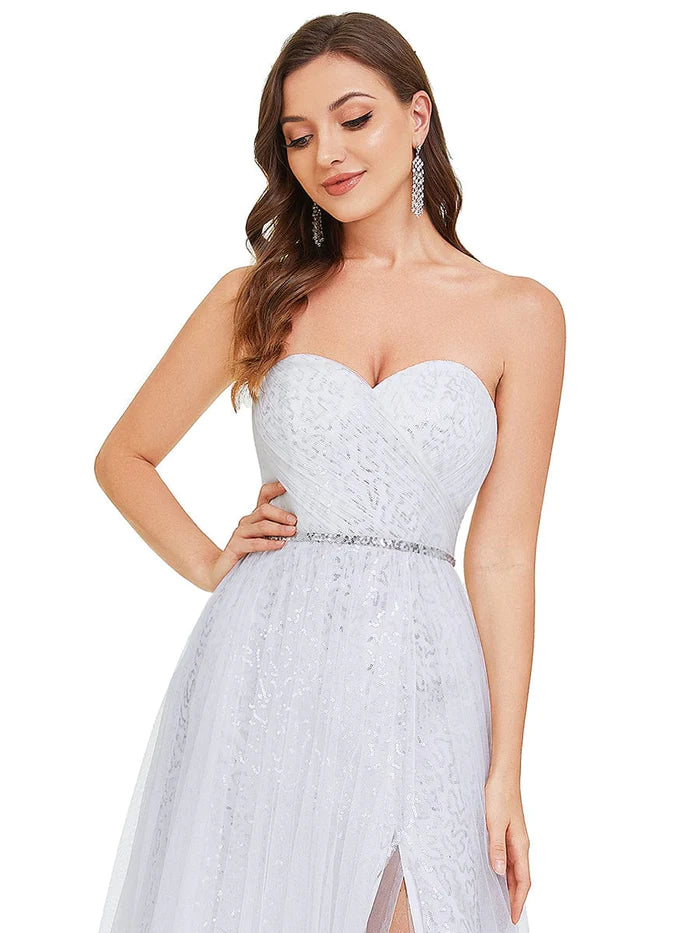 Wholesa Lace Corset Back Sweetheart Sleeveless Side Slit Wedding Dress