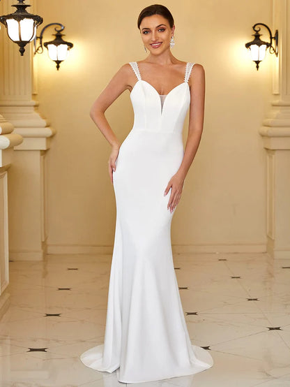 Wholesa Sleeveless Applique Sweetheart Illusion Fishtail Bodycon Wedding Dress