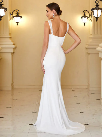 Wholesa Sleeveless Applique Sweetheart Illusion Fishtail Bodycon Wedding Dress