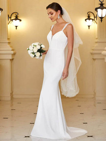 Wholesa Sleeveless Applique Sweetheart Illusion Fishtail Bodycon Wedding Dress