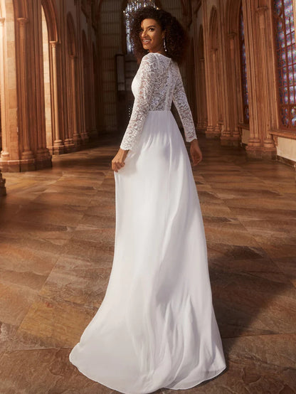 Wholesa Koutun Elegant Lace Chiffon Long Sleeves A-Line Wedding Dress