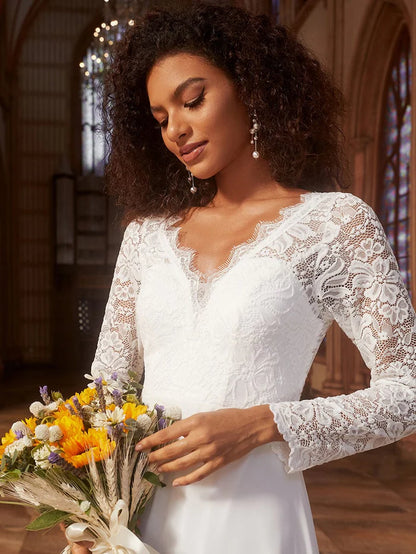 Wholesa Koutun Elegant Lace Chiffon Long Sleeves A-Line Wedding Dress