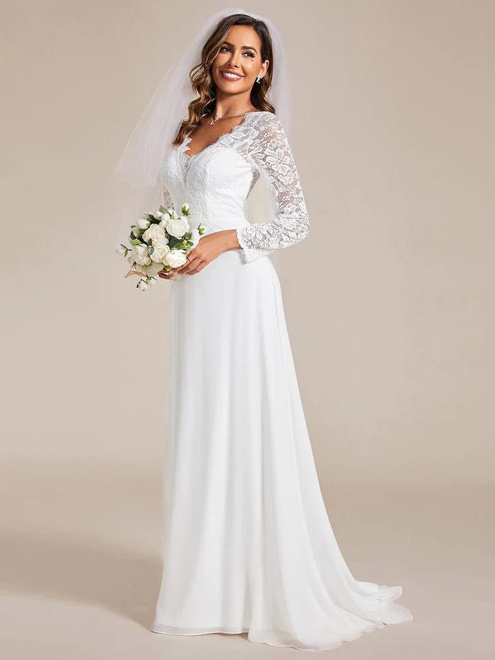 Wholesa Koutun Elegant Lace Chiffon Long Sleeves A-Line Wedding Dress