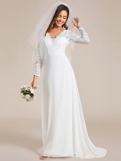 Wholesa Koutun Elegant Lace Chiffon Long Sleeves A-Line Wedding Dress