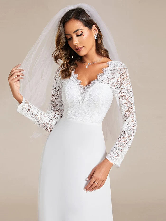 Wholesa Koutun Elegant Lace Chiffon Long Sleeves A-Line Wedding Dress