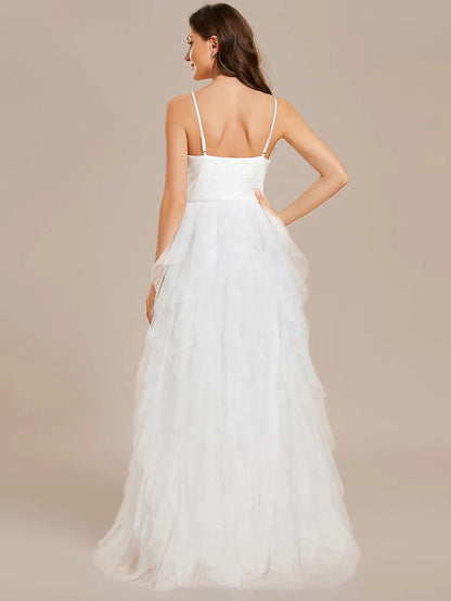 Wholesa Koutun Sparkling V-Neck Spaghetti Straps Tulle Wedding Dress