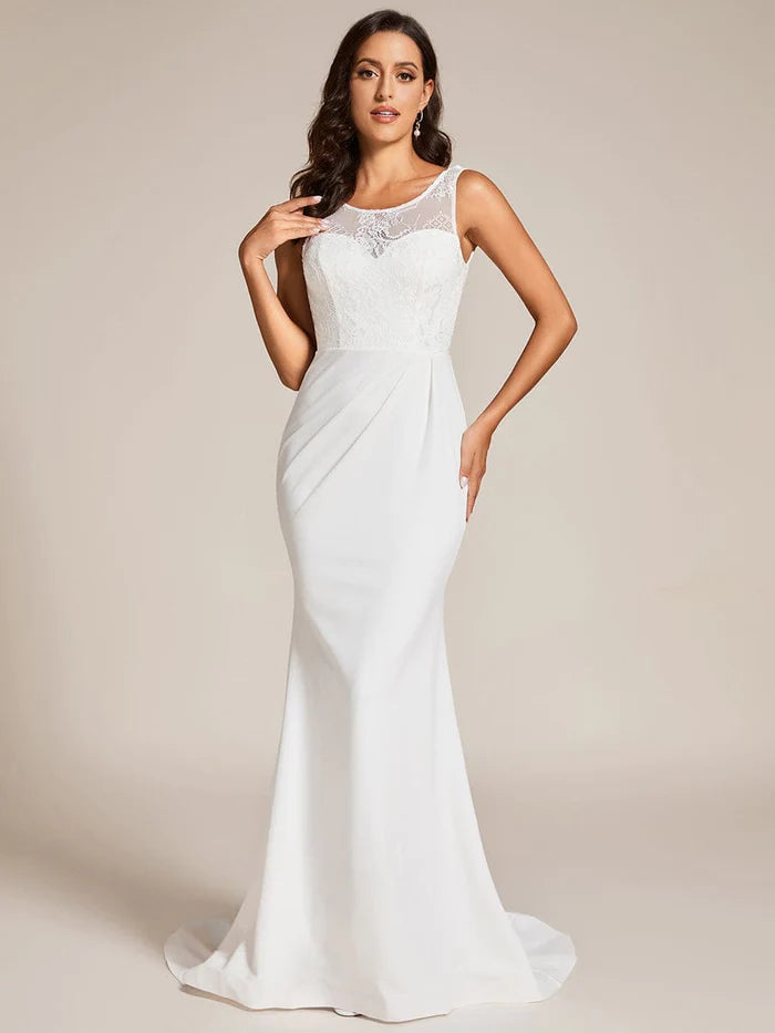 Wholesa Custom Size Sleeveless Lace Bodice Wedding Dress