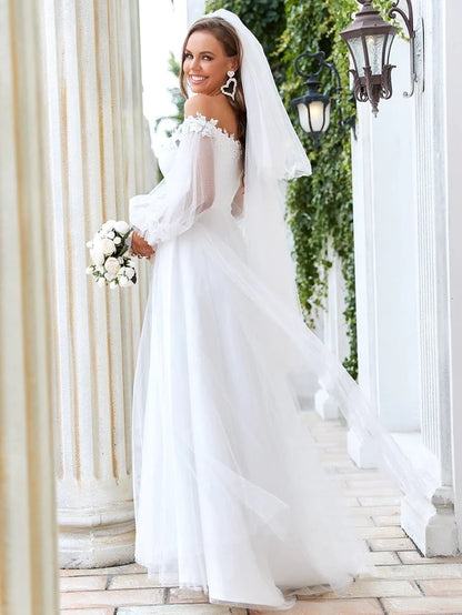 Wholesa V Neck Off Shoulder Applique wedding dress