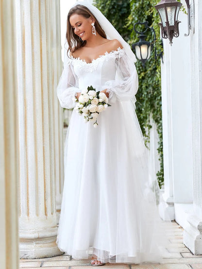 Wholesa V Neck Off Shoulder Applique wedding dress