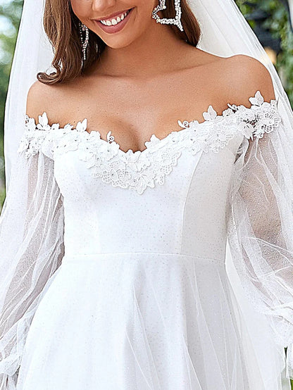 Wholesa V Neck Off Shoulder Applique wedding dress