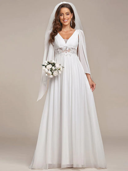 Wholesa Deep V Neck Applique Long Split Wedding Dress