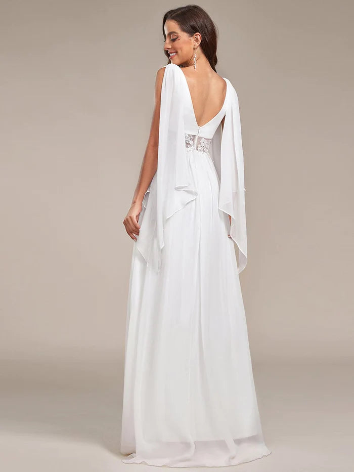 Wholesa Deep V Neck Applique Long Split Wedding Dress