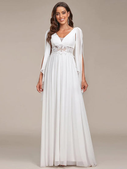 Wholesa Deep V Neck Applique Long Split Wedding Dress