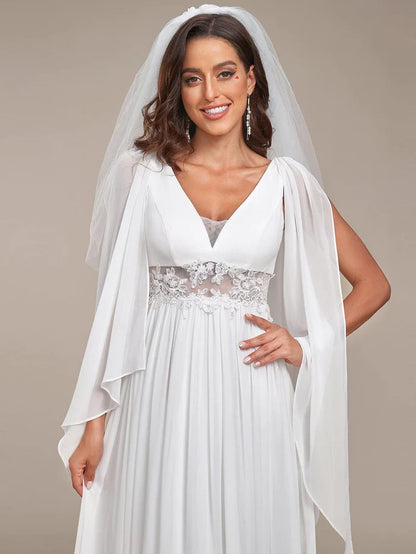 Wholesa Deep V Neck Applique Long Split Wedding Dress