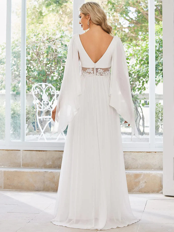 Wholesa Deep V Neck Applique Long Split Wedding Dress