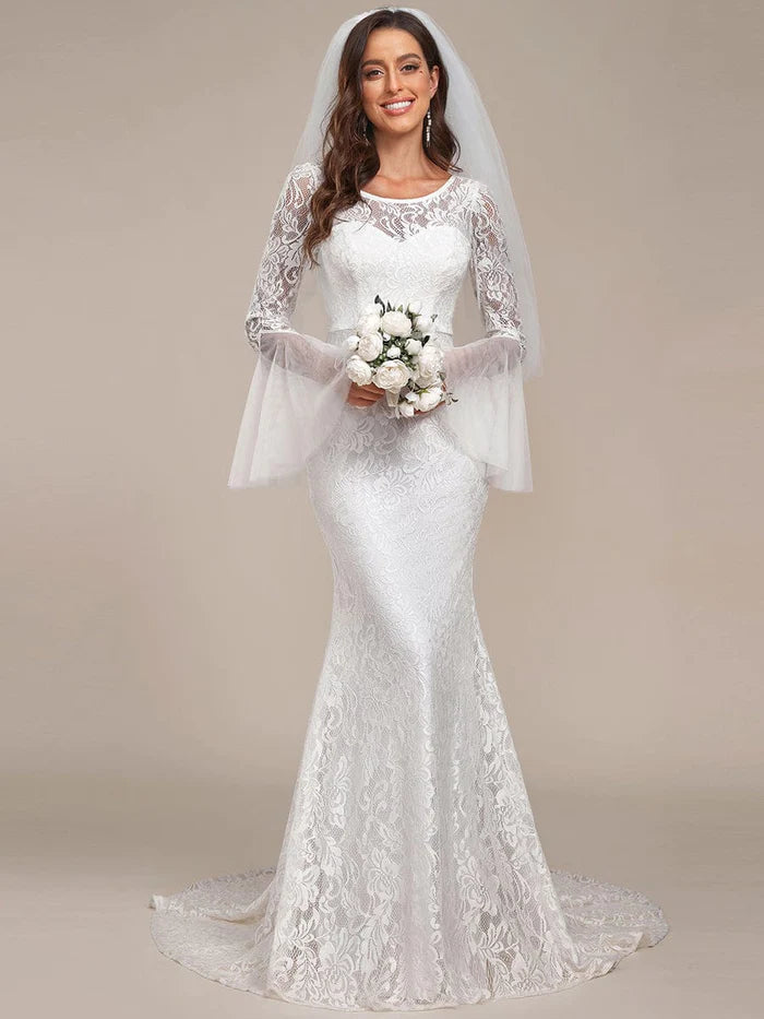 Wholesa Romantic V Back Mermaid Lace Wedding Dress