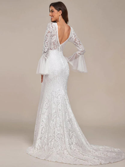 Wholesa Romantic V Back Mermaid Lace Wedding Dress