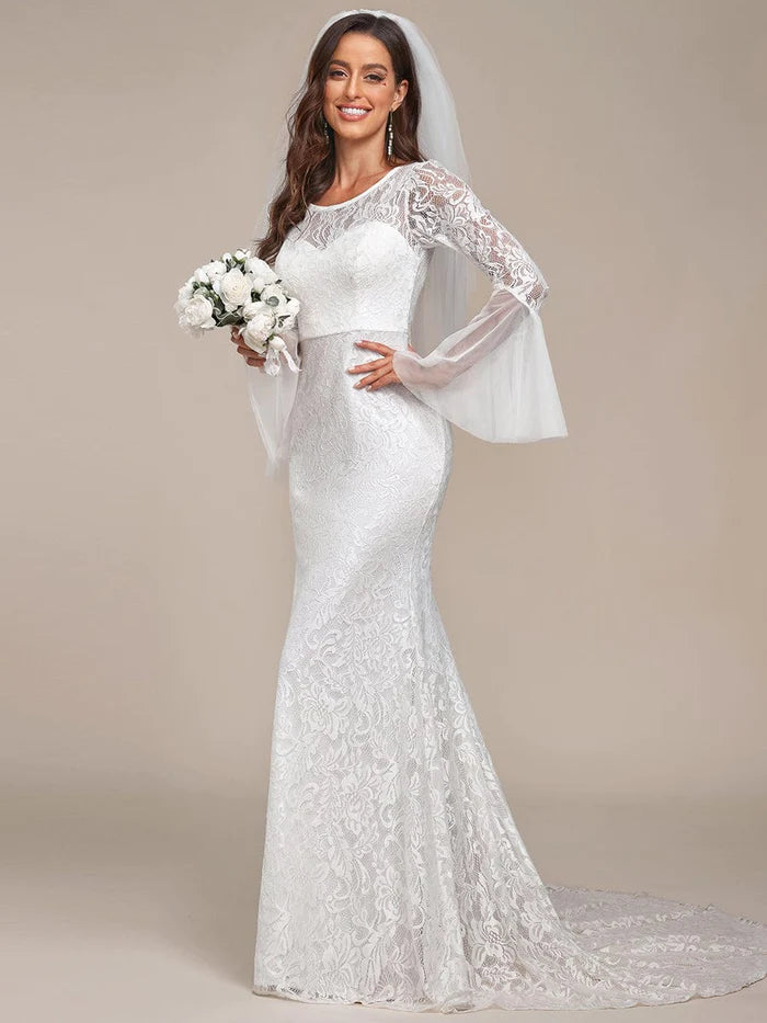 Wholesa Romantic V Back Mermaid Lace Wedding Dress