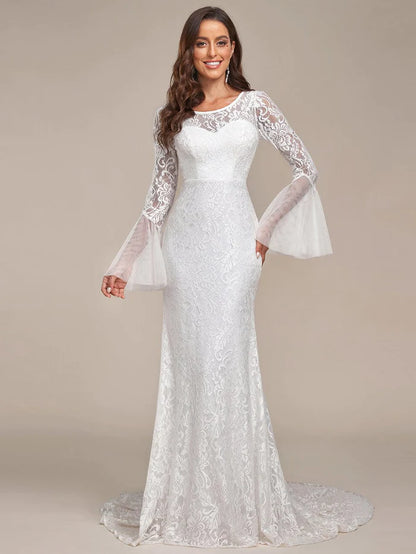 Wholesa Romantic V Back Mermaid Lace Wedding Dress